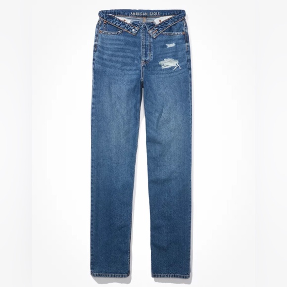 EUC American Eagle Outfitters High Rise Ripped Baggy Straight 90s Jean Size 4 - Picture 3 of 8